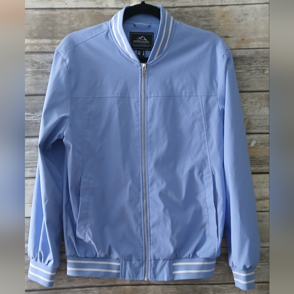 Men's Light Blue Bomber Jacket, Small, Full Zip